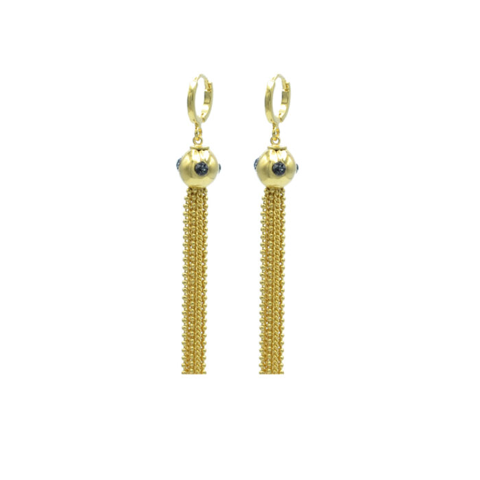 Boucles d’oreilles pompons ornées de cristaux noirs