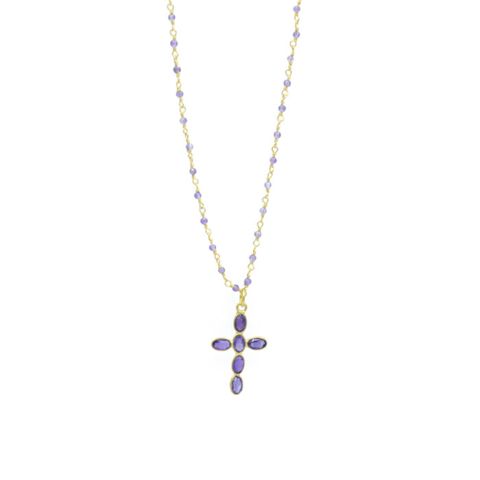 Pendentif croix en pierres ovales