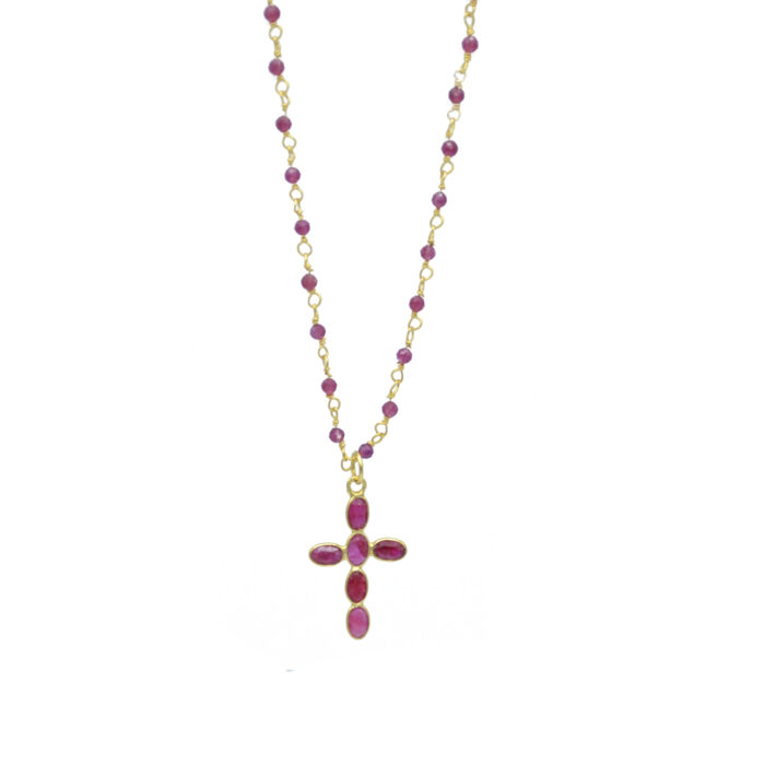 Pendentif croix en pierres ovales