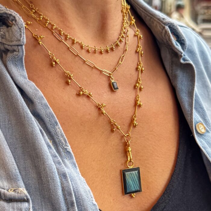 Sautoir pendentif pierre rectangle