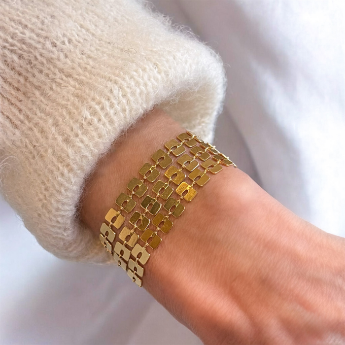 Bracelet rétro 3 rangs de petits carrés