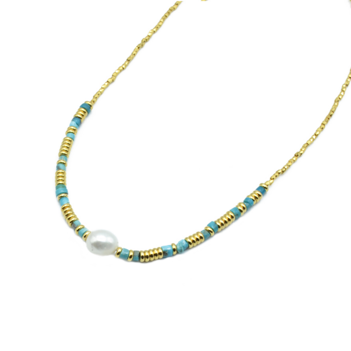 Collier en perles d’eau douce et turquoise
