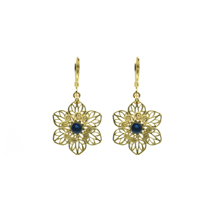 Boucles d&rsquo;oreilles fleur ornée d&rsquo;une pierre