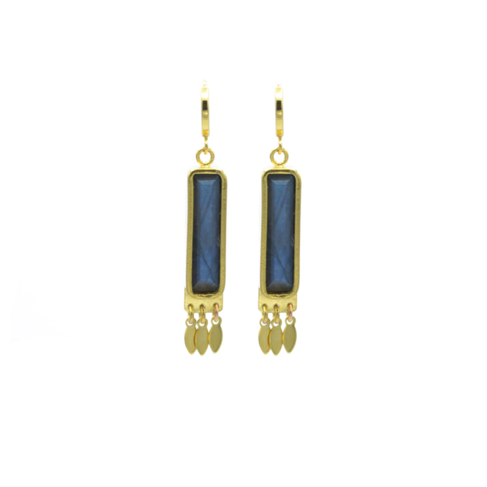 Boucles d&rsquo;oreilles rectangle empierré et pampilles