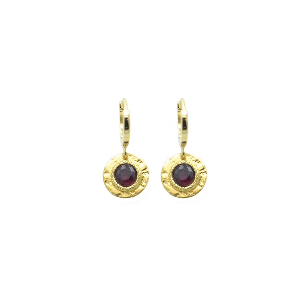 Boucles d'oreilles plaque ronde martelée ornée d'une pierre – Image 3