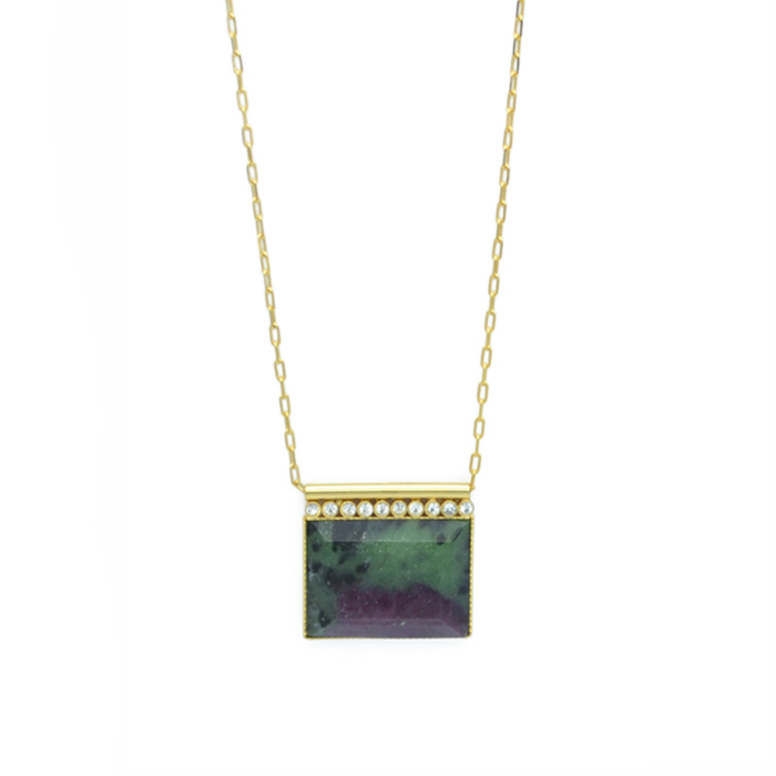 Collier pierre rectangle serti de cristaux