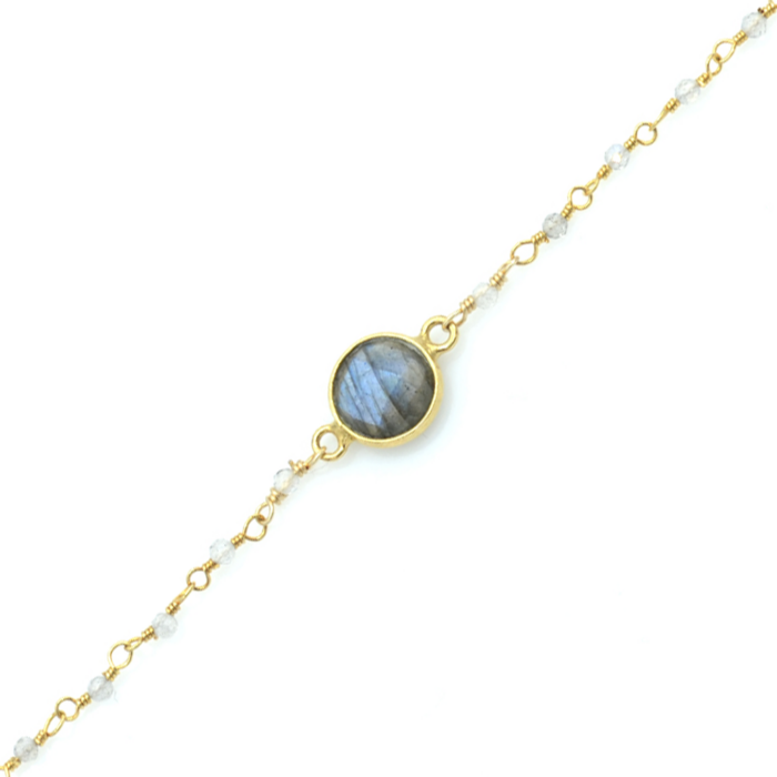 Bracelet pierre ronde et chaîne perlée