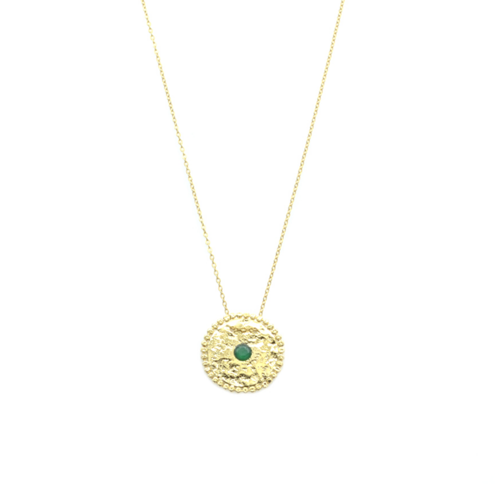 Collier plaque martelée à la main orné d&rsquo;une pierre fine